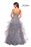 Picture of: Strapless Tulle Prom Gown with Lace Embellishments in Silver, Style: 27620, Back Picture