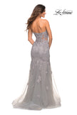 Picture of: Mermaid Strapless Elegant Lace and Tulle Gown in Silver, Back Picture
