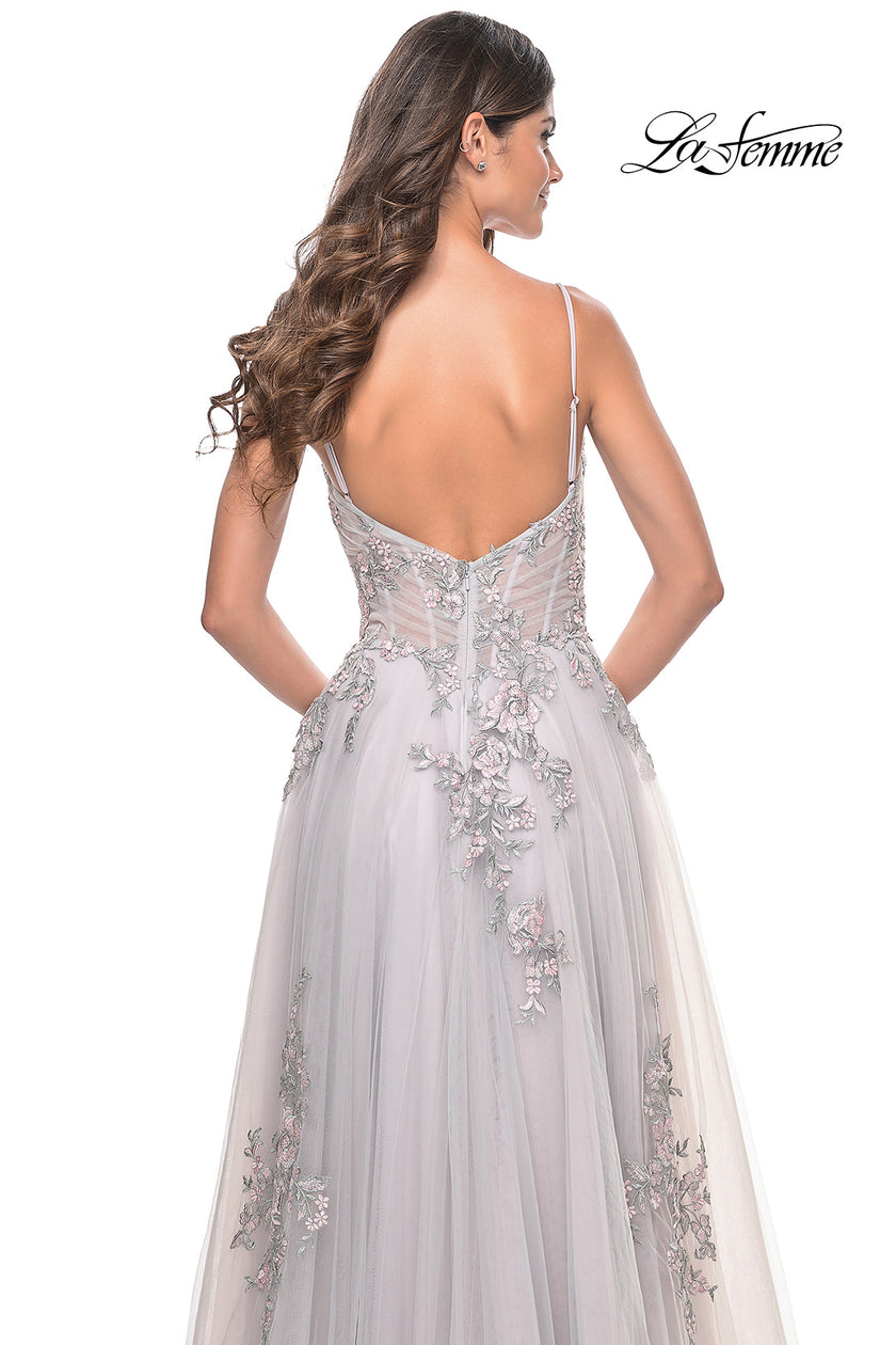 Picture of: A-Line Tulle Prom Dress with Scattered Lace Applique in Silver, Style: 31939, Detail Picture 19