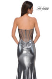 Picture of: Pretty Metallic Jersey Ruched Dress with Sweetheart Neckline in Silver , Style 32806, Detail Picture 20