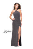 Picture of: Long Sparkly Dress with High Neckline and Side Slit in Silver, Style: 25346, Detail Picture 1