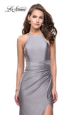 Picture of: High Neck Long Form Fitting Gown with Ruching in Silver, Style: 26141, Detail Picture 1