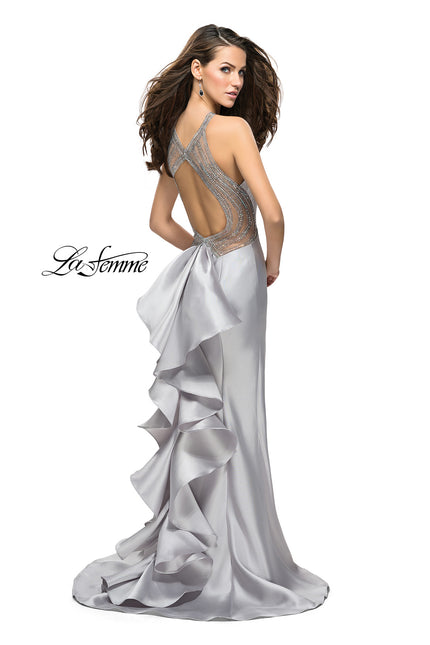 Picture of: Mikado Mermaid Dress with High Neck and Beading in Silver, Style: 26181, Detail Picture 1