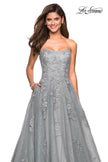 Picture of: Strapless Sweetheart Ball Gown with Lace Details in Silver, Style: 27493, Detail Picture 1