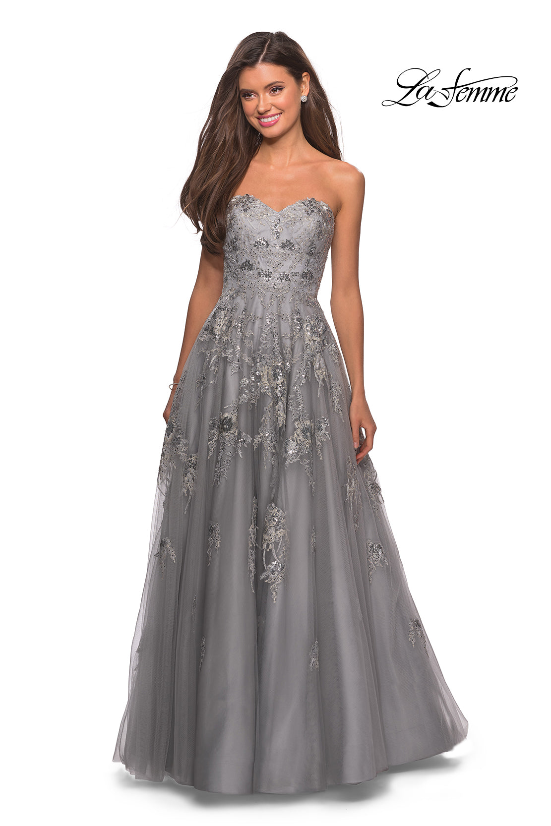 Picture of: Ball Gown Prom Dress with Sequin Details in Silver, Style: 27667, Detail Picture 1