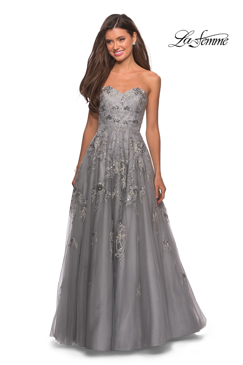 Picture of: Ball Gown Prom Dress with Sequin Details in Silver, Style: 27667, Detail Picture 1