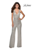Picture of: Long Sequin Jumpsuit with Criss Cross Back in Silver, Style: 28719, Detail Picture 1
