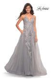 Picture of: Tulle Prom Dress with Lace Detail in Silver in Silver, Style: 30810, Detail Picture 1