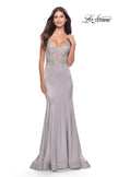 Picture of: Chic Liquid Jersey Dress with Sheer Lace Bodice in Silver, Style: 31555, Detail Picture 1