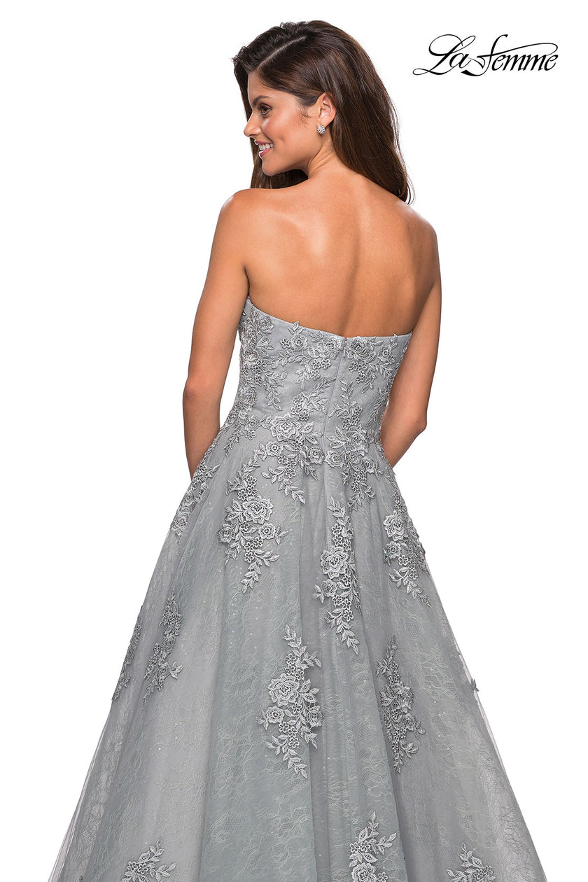 Picture of: Strapless Sweetheart Ball Gown with Lace Details in Silver, Style: 27493, Detail Picture 2