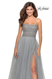 Picture of: Long Tulle Prom Dress with Beaded Bodice in Silver, Style: 28535, Detail Picture 2