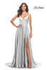 Picture of: A-Line Satin Gown with Ruched Bodice and V Neck in Silver, Style: 31505, Detail Picture 2
