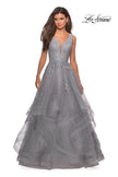 Picture of: Layered Tulle Long Prom Gown with Lace Appliques in Silver, Style: 27256, Detail Picture 3