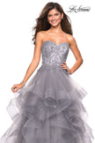 Picture of: Strapless Tulle Prom Gown with Lace Embellishments in Silver, Style: 27620, Detail Picture 3