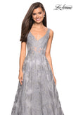 Picture of: Floral A Line Dress with Sheer Bodice and V Back in Silver, Style: 27505, Detail Picture 4