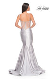 Picture of: Satin Mermaid Prom Gown with Corset Top in Silver, Style: 32269, Detail Picture 4