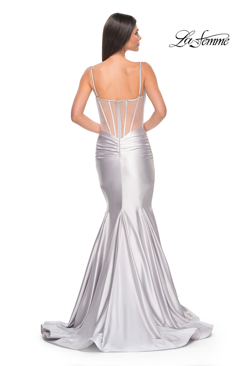 Picture of: Satin Mermaid Prom Gown with Corset Top in Silver, Style: 32269, Detail Picture 4