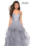 Picture of: Floor Length Tulle Dress with Floral Embellishments in Silver, Style: 27579, Detail Picture 5