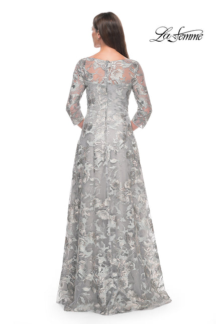 Picture of: Unique Silver Lace Mother of the Bride Gown with Sleeves in Silver Slate, Style: 30062, Back Picture