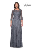 Picture of: Lace Mother of the Bride Dress with Illusion Neckline and Sleeves in Slate Blue, Style: 30060, Main Picture