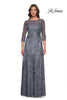 Picture of: Lace Mother of the Bride Dress with Illusion Neckline and Sleeves in Slate Blue, Style: 30060, Main Picture