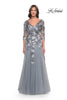 Picture of: Tulle A-Line Gown with Beautiful Lace Applique and Sheer Sleeves in Slate Blue, Style: 30968, Main Picture