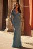 Picture of: Gorgeous Lace Fitted Gown with Illusion Long Sleeves in Slate Blue, Style: 32611, Main Picture