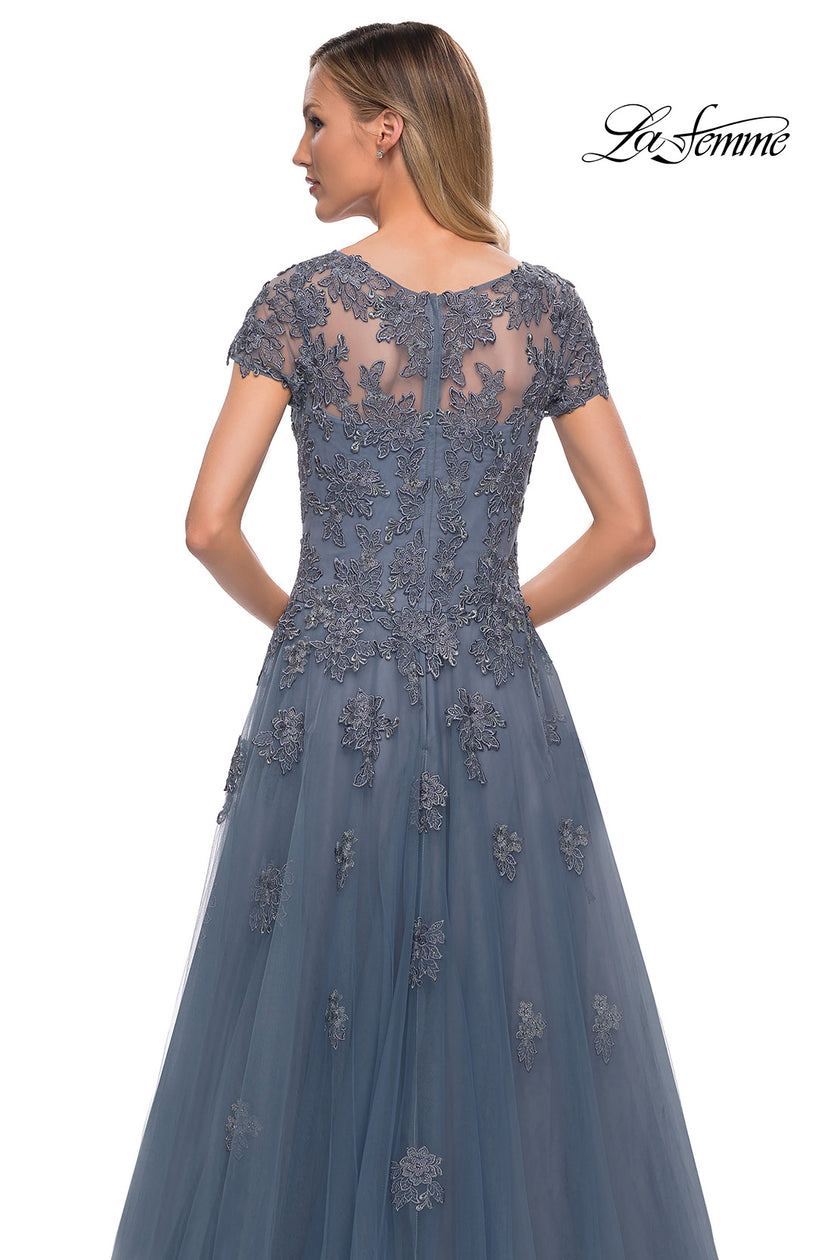Picture of: Tulle A Line Gown with Lace Applique and V Neck, Style: 29380, Detail Picture 8