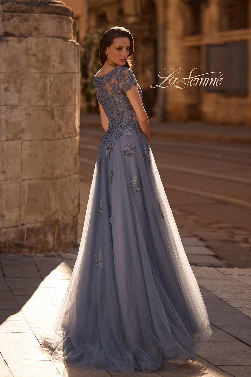 Picture of: Tulle A Line Gown with Lace Applique and V Neck, Style: 29380, Back Picture