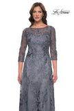 Picture of: Lace Mother of the Bride Dress with Illusion Neckline and Sleeves in Slate Blue, Style: 30060, Detail Picture 1