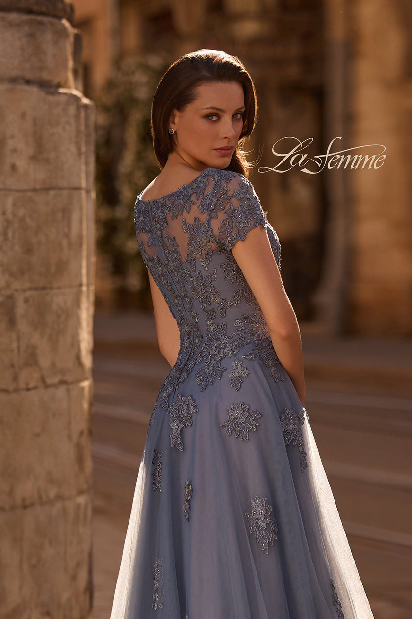 Picture of: Tulle A Line Gown with Lace Applique and V Neck, Style: 29380, Detail Picture 2