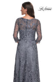 Picture of: Lace Mother of the Bride Dress with Illusion Neckline and Sleeves in Slate Blue, Style: 30060, Detail Picture 2