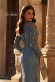 Picture of: Gorgeous Lace Fitted Gown with Illusion Long Sleeves in Slate Blue, Style: 32611, Detail Picture 2