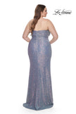 Picture of: Strapless Ruched Sequin Plus Size Dress with Slit in Slate Blue, Style: 31983, Back Picture