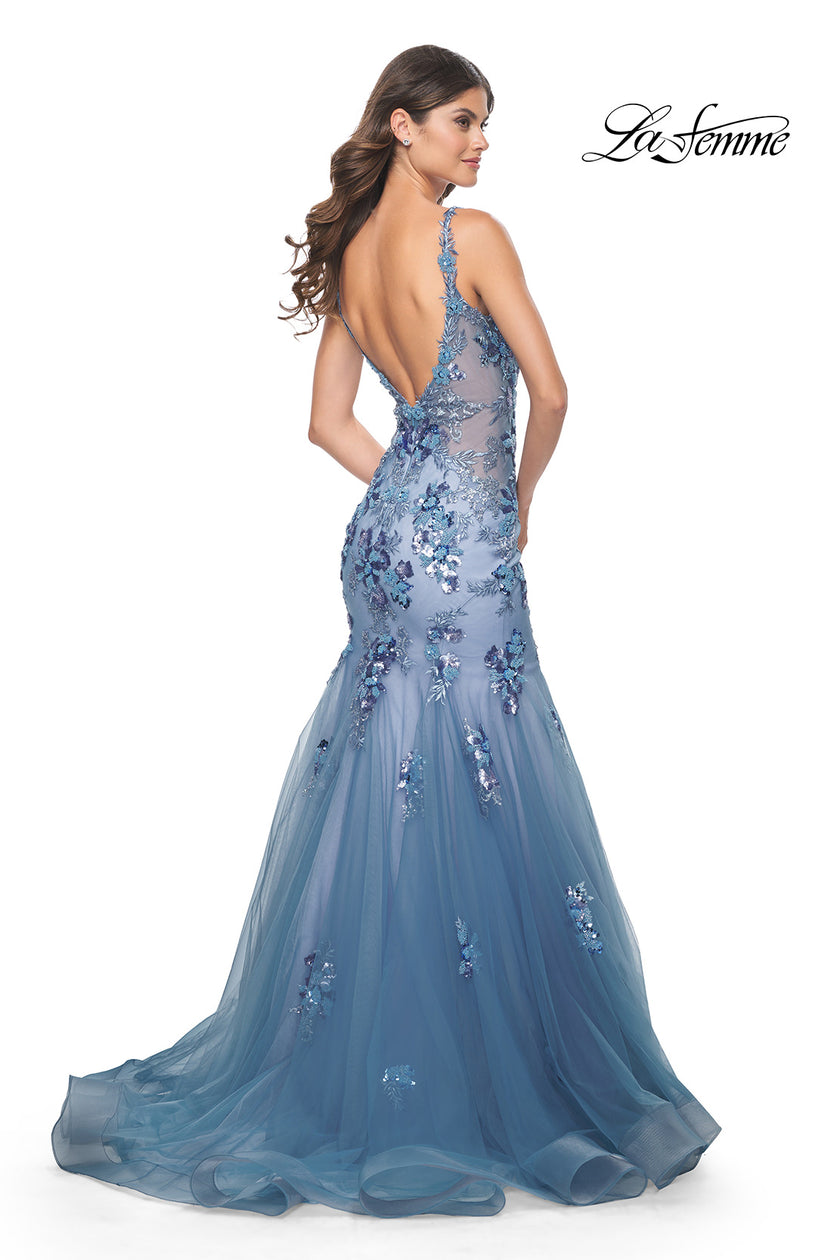 Picture of: Mermaid Two Tone Prom Dress with Sequin Lace Beaded Applique in Slate Blue, Style: 32192, Back Picture