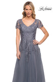 Picture of: Lace and Tulle A-line Evening Gown with Cap Sleeve in Blue, Style: 29164, Detail Picture 2