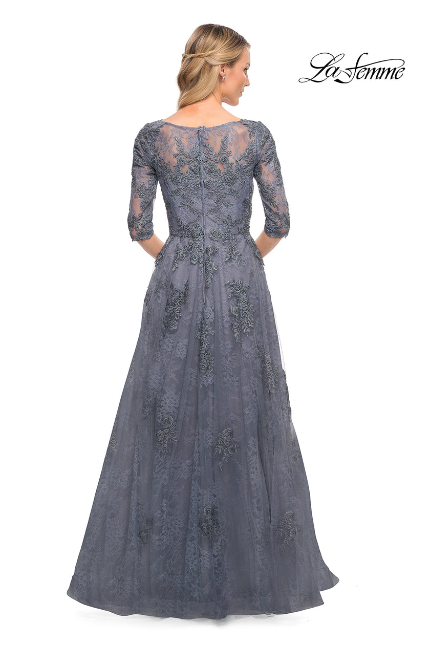 Picture of: Lace and Tulle A-line Gown with Three Quarter Sleeves, Style: 28036, Detail Picture 4