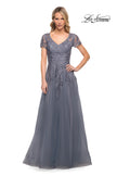 Picture of: Lace and Tulle A-line Evening Gown with Cap Sleeve in Blue, Style: 29164, Detail Picture 7