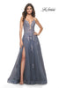 Picture of: Tulle A-line Dress with Jeweled Lace Appliques and Slit in Slate, Style: 31472, Main Picture