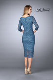 Picture of: Mid-Length Dress with Sleeves and Closed Back in Slate Blue, Style: 24875, Back Picture