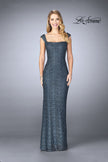 Picture of: Lace Evening Gown with Thick Straps and Beading in Slate Blue, Style: 24891, Detail Picture 1