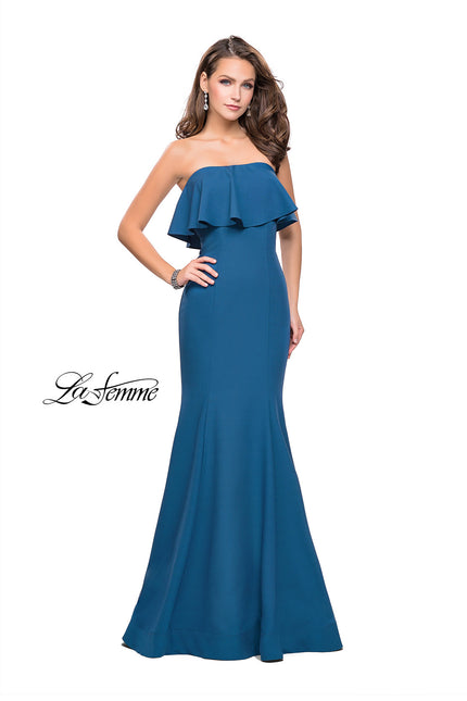 Picture of: Strapless Mermaid Prom Dress with Ruffles in Slate Blue, Style: 25419, Detail Picture 1