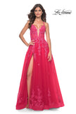 Picture of: Beautiful Lace Embellished A-Line Tulle Prom Dress with Deep V in Strawberry, Style: 32062, Detail Picture 8