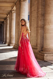 Picture of: Beautiful Lace Embellished A-Line Tulle Prom Dress with Deep V in Strawberry, Style: 32062, Detail Picture 3