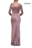Picture of: Satin Three Quarter Sleeve Draped Evening Gown in Taupe, Style: 33408, Detail Picture 10