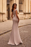 Picture of: Chic Satin Gown with Lace Off the Shoulder Top, Style: 29331, Back Picture