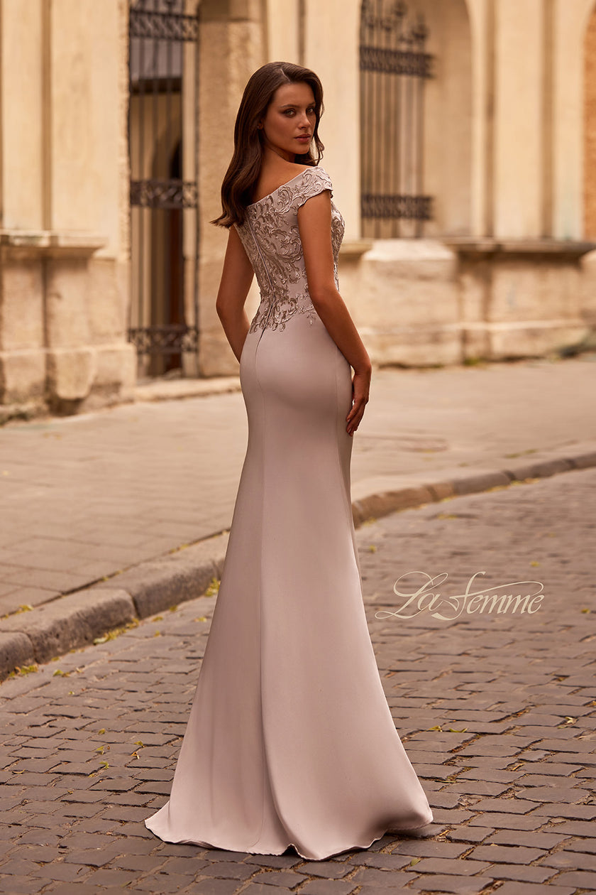 Picture of: Chic Satin Gown with Lace Off the Shoulder Top, Style: 29331, Back Picture