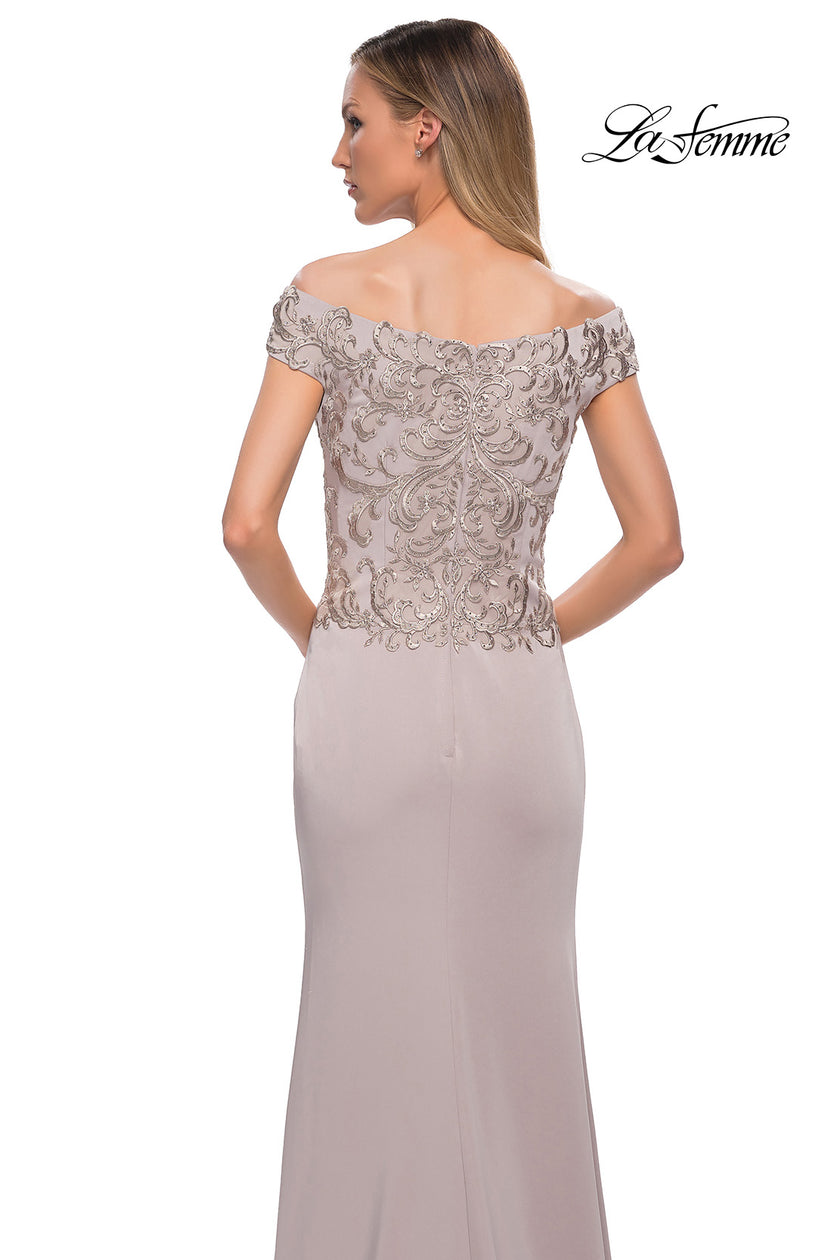 Picture of: Chic Satin Gown with Lace Off the Shoulder Top, Style: 29331, Detail Picture 6