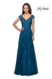 Picture of: Short Sleeve Lace Gown with Cascading Embellishments, Style: 26942, Detail Picture 9
