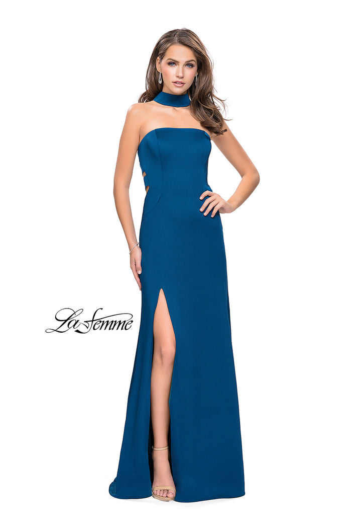 Picture of: Strapless Jersey Prom Dress with Attached Choker in Teal, Style: 25735, Main Picture